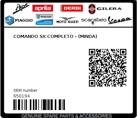Product image: Gilera - 650194 - COMANDO SX COMPLETO - (MINDA)  0
