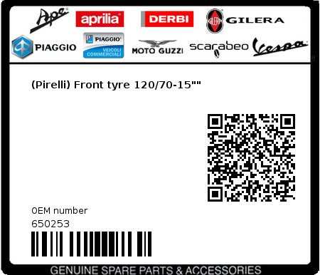 Product image: Gilera - 650253 - (Pirelli) Front tyre 120/70-15""  0