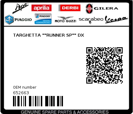 Product image: Gilera - 652663 - TARGHETTA ""RUNNER SP"" DX  0
