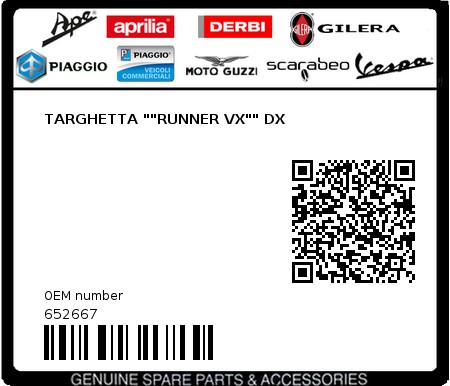 Product image: Gilera - 652667 - TARGHETTA ""RUNNER VX"" DX 