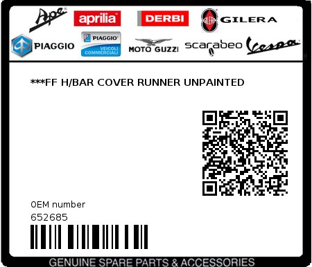 Product image: Gilera - 652685 - ***FF H/BAR COVER RUNNER UNPAINTED 