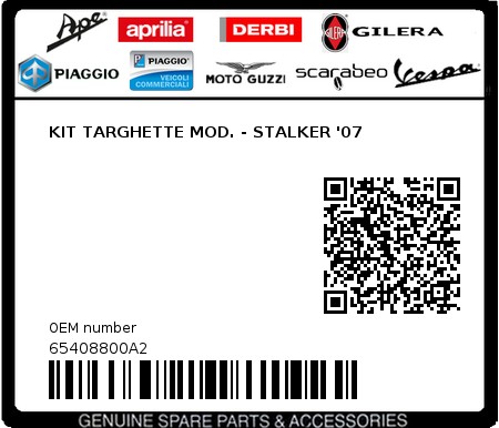 Product image: Gilera - 65408800A2 - KIT TARGHETTE MOD. - STALKER '07  0