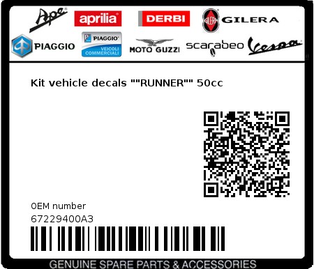 Product image: Gilera - 67229400A3 - Kit vehicle decals ""RUNNER"" 50cc  0