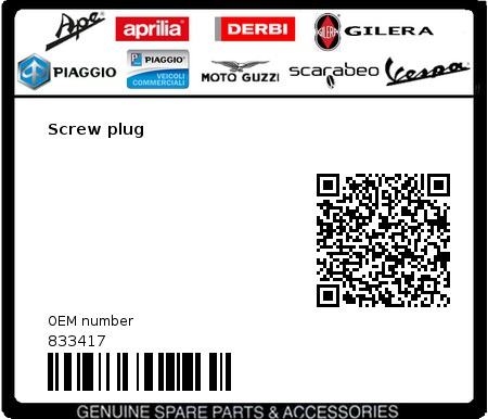 Product image: Gilera - 833417 - Screw plug 