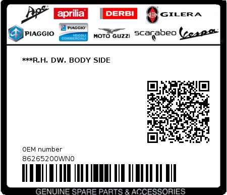 Product image: Gilera - 86265200WN0 - ***R.H. DW. BODY SIDE 