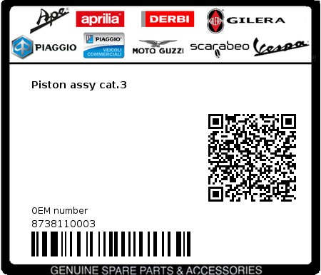 Product image: Gilera - 8738110003 - Piston assy cat.3  0