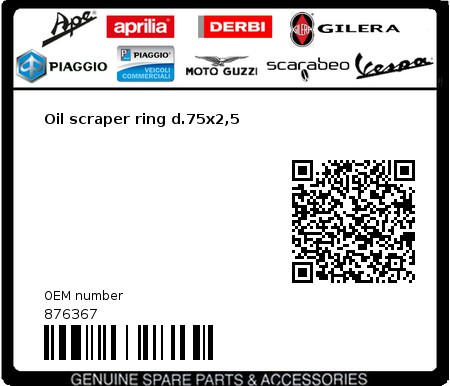 Product image: Gilera - 876367 - Oil scraper ring d.75x2,5  0