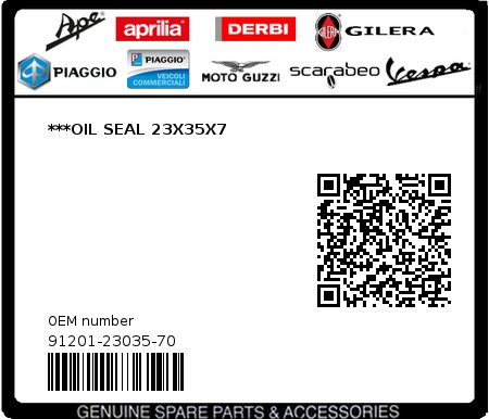 Product image: Gilera - 91201-23035-70 - ***OIL SEAL 23X35X7 