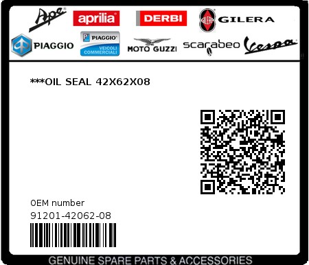 Product image: Gilera - 91201-42062-08 - ***OIL SEAL 42X62X08  0