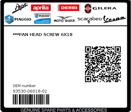 Product image: Gilera - 93530-06018-02 - ***PAN HEAD SCREW 6X18  0