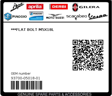 Product image: Gilera - 93700-05018-01 - ***FLAT BOLT M5X18L  0