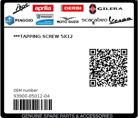 Product image: Gilera - 93900-05012-04 - ***TAPPING SCREW 5X12 