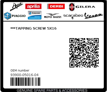 Product image: Gilera - 93900-05016-04 - ***TAPPING SCREW 5X16 