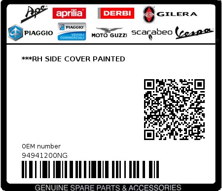 Product image: Gilera - 94941200NG - ***RH SIDE COVER PAINTED 