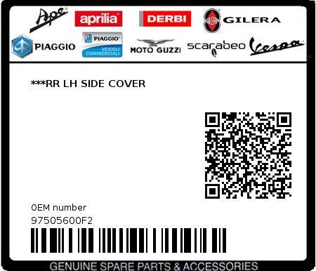 Product image: Gilera - 97505600F2 - ***RR LH SIDE COVER  0
