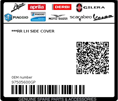 Product image: Gilera - 97505600GP - ***RR LH SIDE COVER 