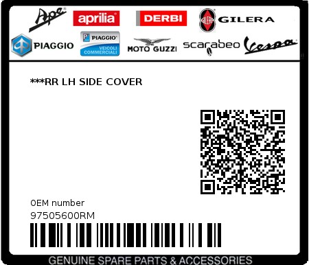 Product image: Gilera - 97505600RM - ***RR LH SIDE COVER 