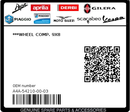 Product image: Gilera - A4A-54210-00-03 - ***WHEEL COMP. 9X8  0