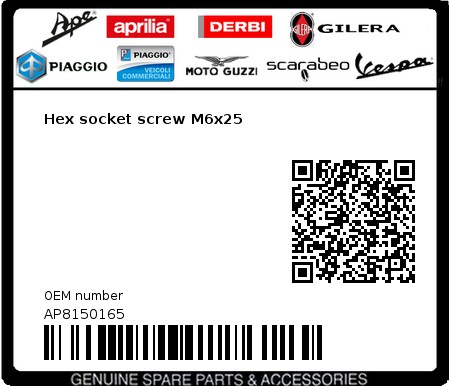 Product image: Gilera - AP8150165 - Hex socket screw M6x25  0