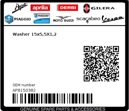 Product image: Gilera - AP8150382 - Washer 15x5,5X1,2  0