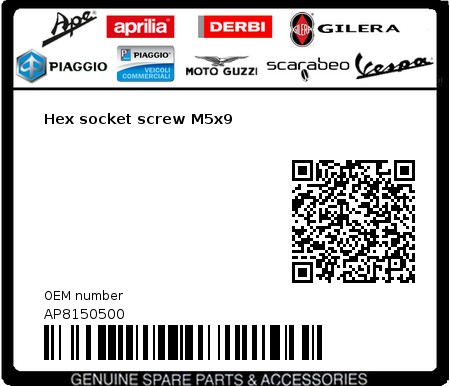 Product image: Gilera - AP8150500 - Hex socket screw M5x9  0