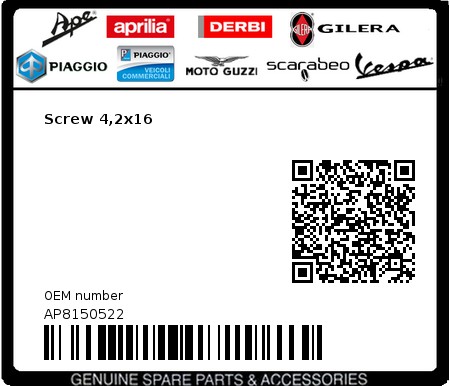 Product image: Gilera - AP8150522 - Screw 4,2x16  0