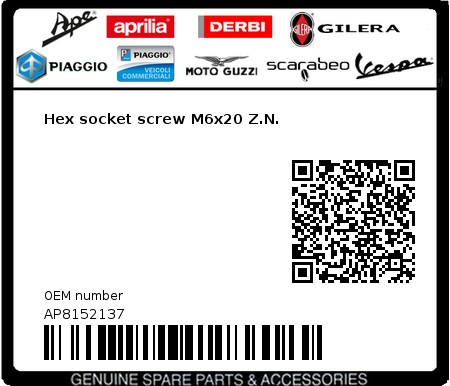 Product image: Gilera - AP8152137 - Hex socket screw M6x20 Z.N.  0