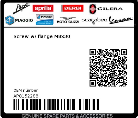 Product image: Gilera - AP8152288 - Screw w/ flange M8x30  0