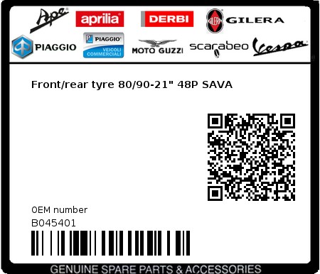 Product image: Gilera - B045401 - Front/rear tyre 80/90-21" 48P SAVA  0