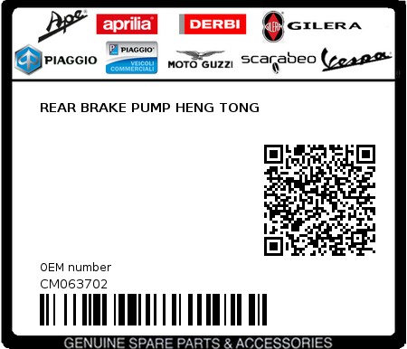 Product image: Gilera - CM063702 - REAR BRAKE PUMP HENG TONG 