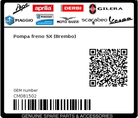 Product image: Gilera - CM081502 - Pompa freno SX (Brembo)  0