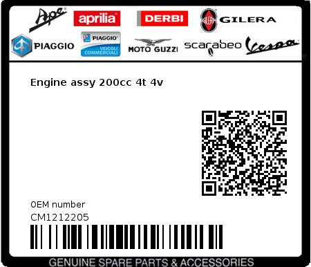 Product image: Gilera - CM1212205 - Engine assy 200cc 4t 4v  0