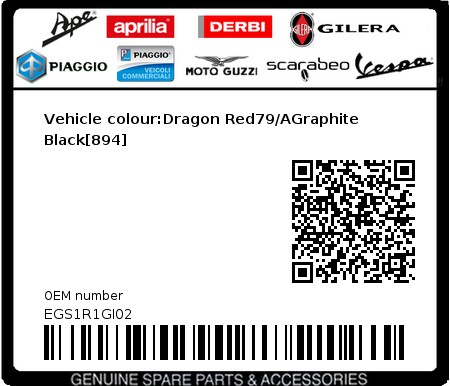 Product image: Gilera - EGS1R1GI02 - Vehicle colour:Dragon Red79/AGraphite Black[894] 