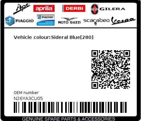 Product image: Gilera - N26YA3CU05 - Vehicle colour:Sideral Blue[280] 