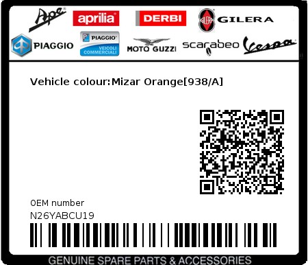 Product image: Gilera - N26YABCU19 - Vehicle colour:Mizar Orange[938/A] 