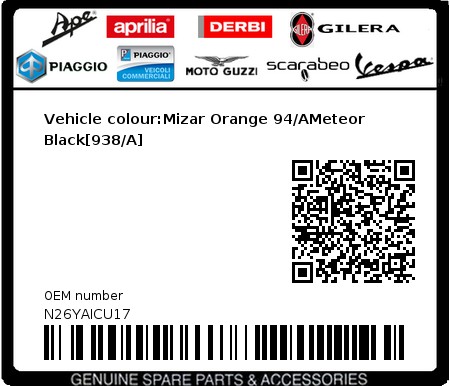 Product image: Gilera - N26YAICU17 - Vehicle colour:Mizar Orange 94/AMeteor Black[938/A]  0