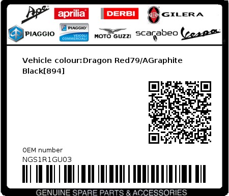 Product image: Gilera - NGS1R1GU03 - Vehicle colour:Dragon Red79/AGraphite Black[894]  0
