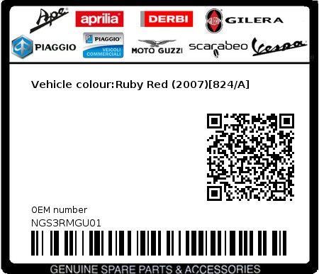 Product image: Gilera - NGS3RMGU01 - Vehicle colour:Ruby Red (2007)[824/A]  0