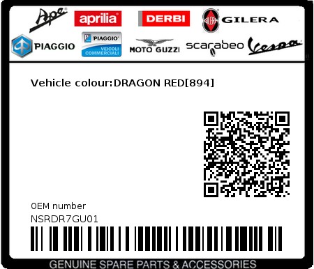 Product image: Gilera - NSRDR7GU01 - Vehicle colour:DRAGON RED[894]  0