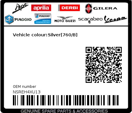 Product image: Gilera - NSREH4XU13 - Vehicle colour:Silver[760/B] 