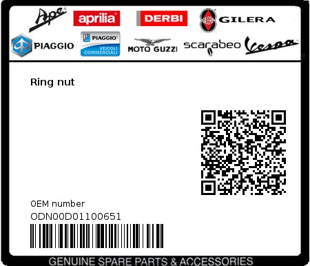 Product image: Gilera - ODN00D01100651 - Ring nut  0