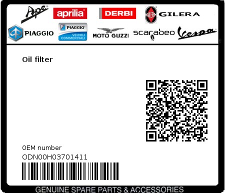 Product image: Gilera - ODN00H03701411 - Oil filter  0