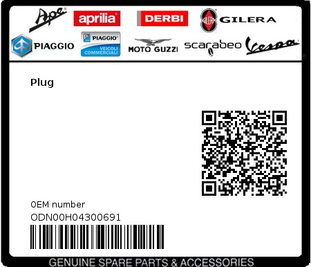 Product image: Gilera - ODN00H04300691 - Plug  0