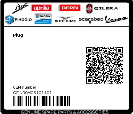 Product image: Gilera - ODN00H06101101 - Plug  0