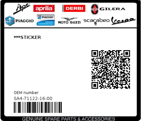 Product image: Gilera - SA4-71122-16-00 - ***STICKER 