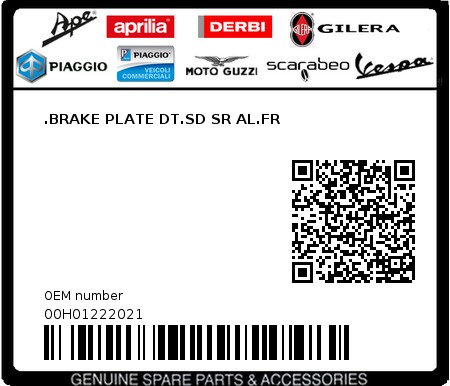 Product image: Aprilia - 00H01222021 - .BRAKE PLATE DT.SD SR AL.FR 