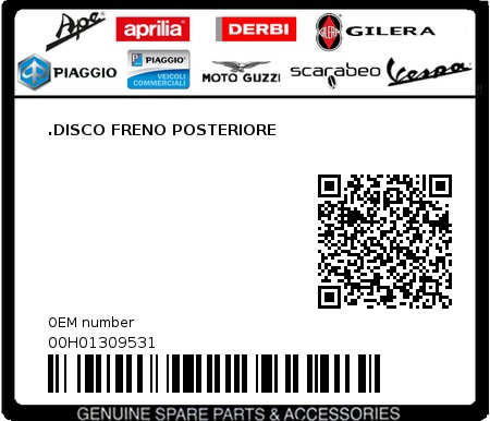 Product image: Aprilia - 00H01309531 - .DISCO FRENO POSTERIORE 