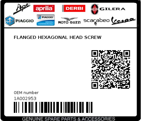Product image: Aprilia - 1A002953 - FLANGED HEXAGONAL HEAD SCREW  0
