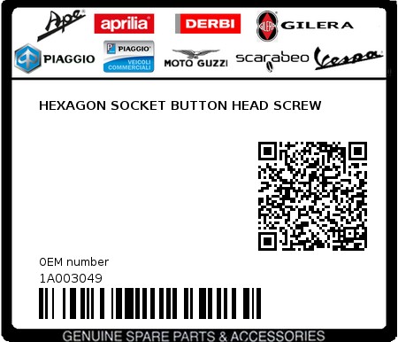 Product image: Aprilia - 1A003049 - HEXAGON SOCKET BUTTON HEAD SCREW  0