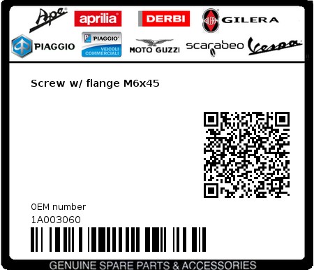 Product image: Aprilia - 1A003060 - Screw w/ flange M6x45  0